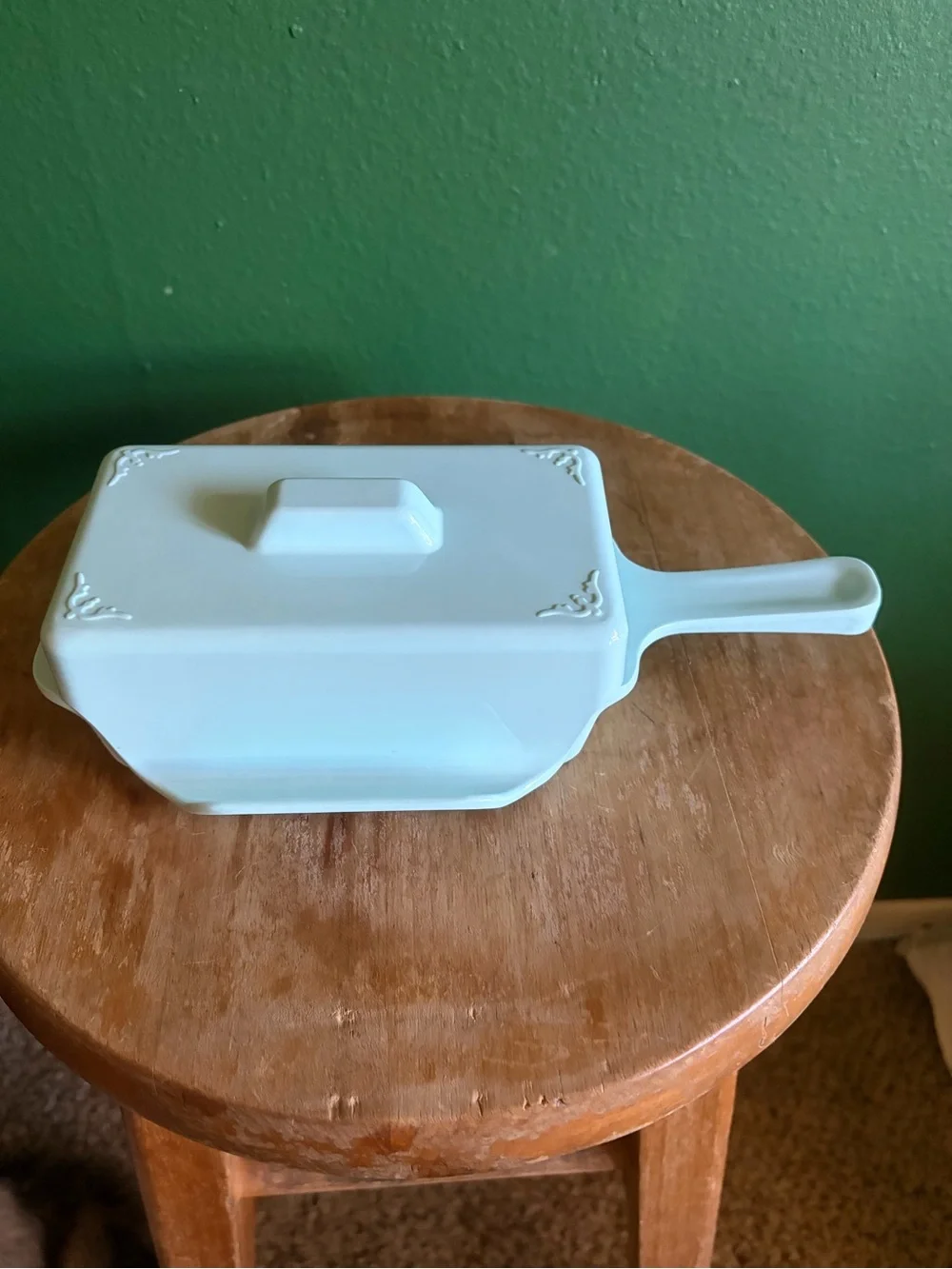 Vintage MCM melamine covered Butter Dish in baby blue